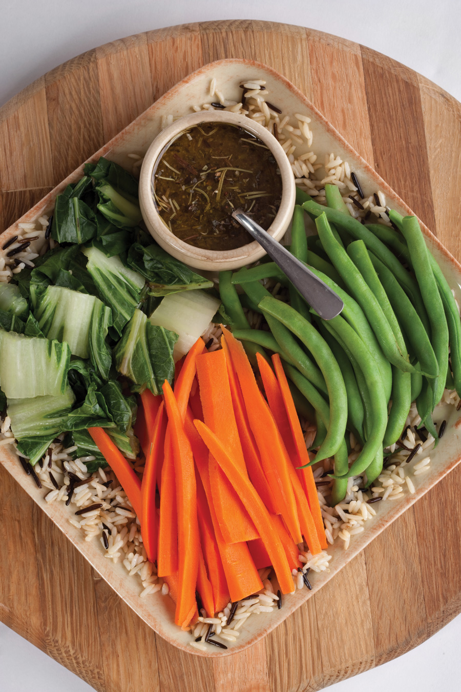 Steamed Vegetables and Brown and Wild Rice with Fresh Herb Vinaigrette recipe photo