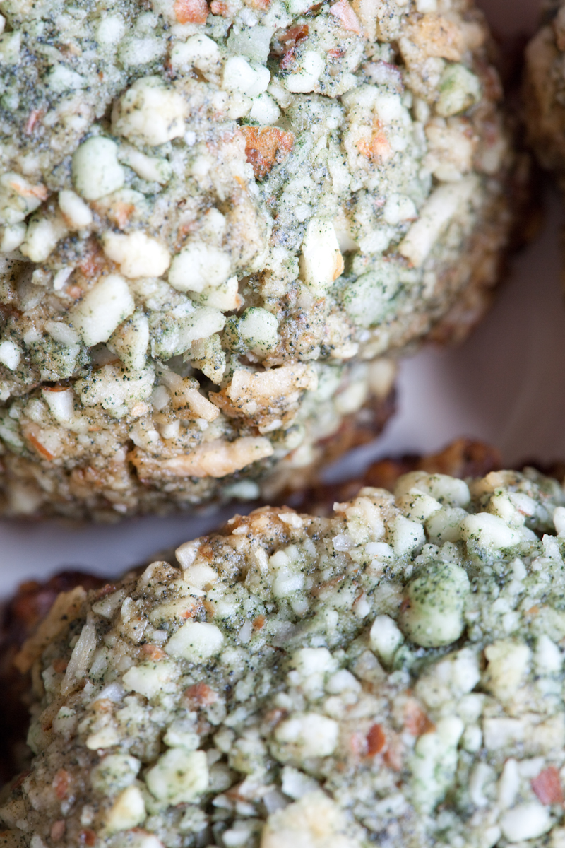 Spirulina dyed chewy coconut almond cookies photo